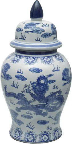 Vista 13 de Red Lantern Tarro de perro cuadrado azul y blanco de 20