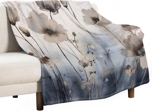 Vista 26 de Manta decorativa de flores beige, blanco crema, blanco, azul, gris, flores anchas, manta suave de 30 x 40 pulgadas, manta de franela para sofá