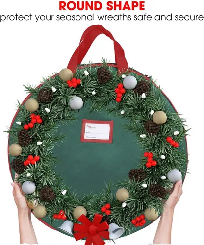 Vista 4 de Bolsa de almacenamiento de corona de Navidad de 30 pulgadas con asas, bolsa para coronas de guirnaldas, fabricada con poliéster Oxford 600D duradero