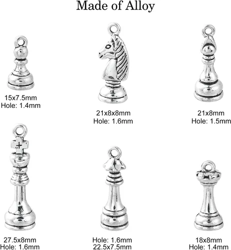 Vista 2 de LiQunSweet 60 piezas de 6 estilos 3D Bishop Queen Peón Internacional de piezas de ajedrez para hacer joyas, collares, pulseras, aretes, a granel