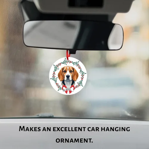 Vista 6 de Adorno de Navidad personalizado de Beagle, adorno personalizado con nombre de mascota, regalos para los amantes de los perros Beagle, decoración