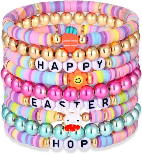 Vista 207 de Surfer Heishi - Pulseras apilables para mujer, apilables, de vinilo arcoíris, disco de arcilla, pulseras elásticas para la amistad, joyería bohemia