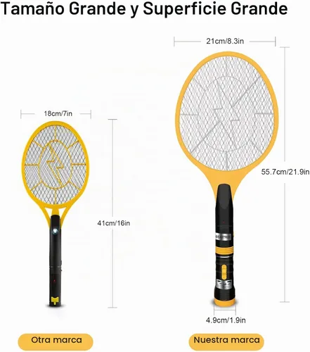 Vista 5 de Raqueta asesina de gran tamaño con carga USB (actualizada) insectos, mosca eléctrica 3000, 1 paquete, amarillo