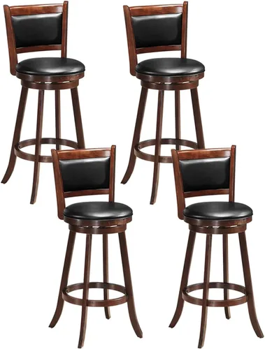 Vista 9 de ERGOMASTER Taburetes de bar giratorios de 24 pulgadas con respaldo, madera de caucho, negro, juego de 2