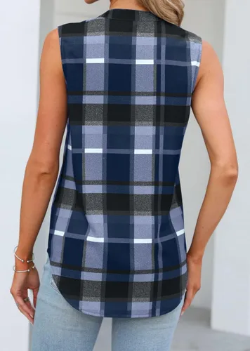 Vista 4 de Hongqizo Camisas de verano con cuello en V para mujer, con botones, para oficina, sin mangas, para mujer