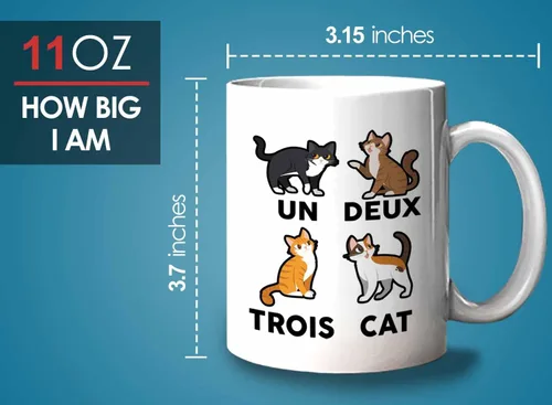Vista 6 de Bubble Hugs Cat Lovers Taza de café de 11 oz color blanco – un deux trois cat – Propietario de mascotas Gatito Paw Furkids Felidae Persa Maine Coon