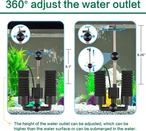 Vista 4 de AQQA Filtro de Esponja Eléctrico para Acuario, Filtro de Espuma Sumergible Silencioso de 3W/5W, Esponjas con Bolas de Medios Cerámicos Bio, Filtro