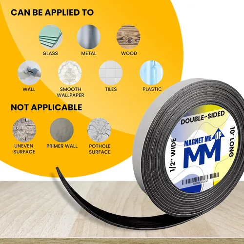 Vista 5 de Magnet Me Up Cinta magnética autoadhesiva de vinilo de doble cara con respaldo adhesivo, manualidades resistentes, proyecto de bricolaje, rollo