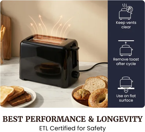 Vista 4 de Elite Gourmet ECT1027B - Tostadora Cool Touch con 6 ajustes de temperatura y ranuras extra anchas de 1.25 pulgadas para bagels, gofres, panes