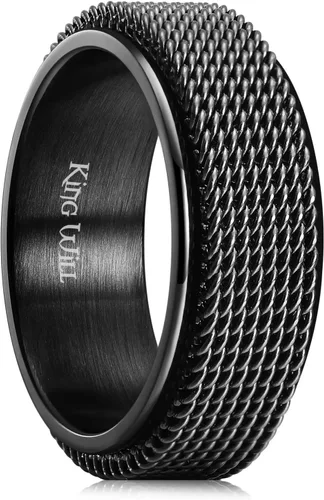 Vista 43 de King Will Anillo de ansiedad giratorio para hombre, color negro, plateado, dorado, 0.315 in, cadena de malla de alambre de acero inoxidable, malla
