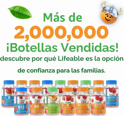 Vista 6 de Lifeable Complejo de vitamina B sin azúcar para niños Complejo B con vitamina C Vitaminas del complejo VIT B de gran sabor Apoyo energético