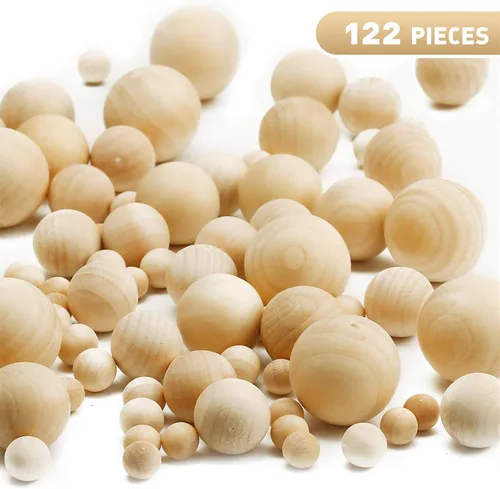 Vista 2 de Blulu 122 bolas redondas de madera sin terminar, bolas de madera naturales para proyectos de manualidades, fabricación de joyas, diseño de artes, 5