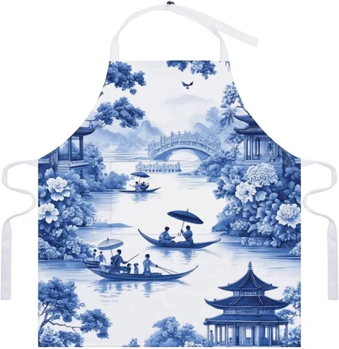 Vista 7 de Delantal de moda para mujer, resistente al agua, babero de bolsillo grande para cocina, lavavajillas