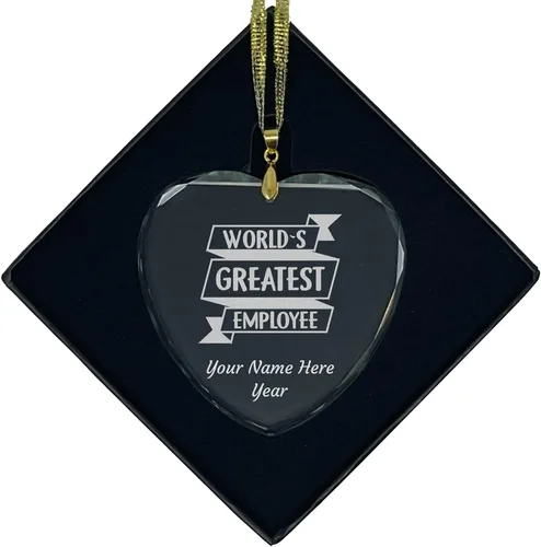 Vista 6 de LaserGram Adorno de Navidad de vidrio personalizado, el mejor empleado del mundo, idea de regalo grabada con láser personalizada (forma de diamante)