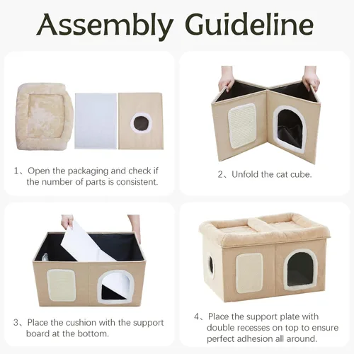 Vista 6 de WINDRACING Camas para gatos de interior - Casa extra amplia para mascotas y cama plegable para gatos con almohadilla para arañar, escondite