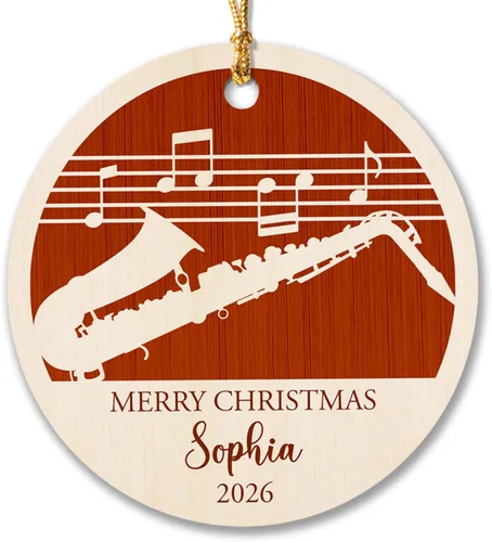 Vista 10 de Adorno de Navidad de instrumento musical de acordeón, nombre personalizado y adorno de año para acordeonista, regalo de profesor de música