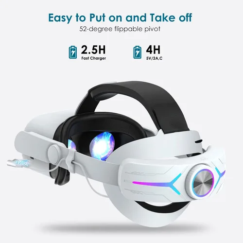 Vista 8 de Head Strap Battery Pack for Oculus Quest 2, Replacement Elite Strap 8000mAh Rechargeable Battery PC Accessories, Adjustable Headset with LED