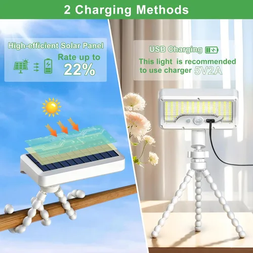 Vista 4 de Tryme 92 luces LED solares al aire libre impermeables con sensor de movimiento, soporte de pulpo, ángulo ajustable, lente difusora óptica, 3 modos