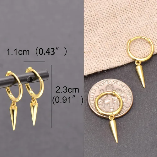 Vista 6 de Aretes colgantes de plata de ley 925 con pequeños aretes redondos