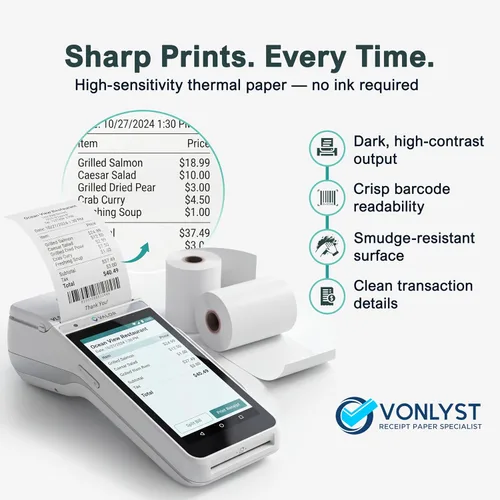 Vista 5 de Rollo de papel de recibo para máquina de tarjetas de crédito Valor Paytech VL 110 y VL 500 (10 rollos)