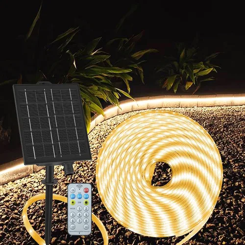 Vista 12 de Tira de luces solares de 50 pies para exteriores, tira de luz LED impermeable, encendido/apagado automático, tira de luces recargables de 8 modos
