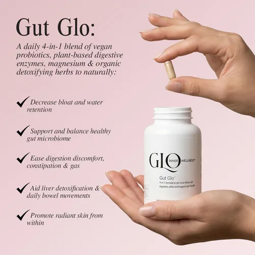 Vista 2 de Gut Glo - Alivio natural de la hinchazón, la salud intestinal, la digestión y el estreñimiento 4 en 1 probiótico, enzima digestiva, magnesio