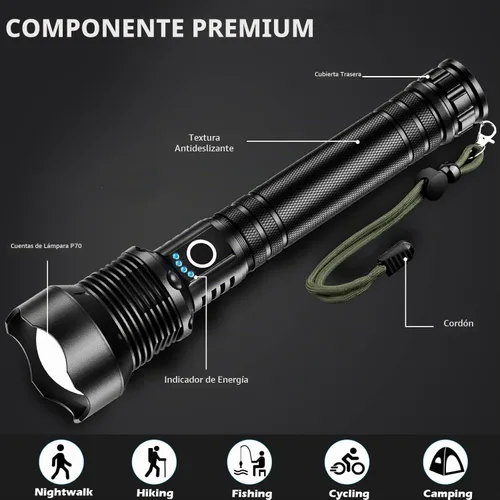 Vista 7 de Linternas recargables de 99,000 lúmenes, linterna LED súper brillante, altos lúmenes con cable USB, 5 modos, linterna impermeable, potente luz
