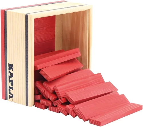 Vista 5 de KAPLA 40 cuadrados rojos – Juego de construcción de madera – 40 tablones de construcción de color rojo – para mayores de 3 años