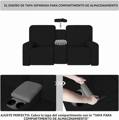 Vista 3 de Easy-Going 1 pieza sofá biplaza reclinable con funda de consola central Negro