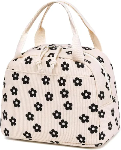 Vista 8 de Bluboon Bolsa de almuerzo para mujer, bonita bolsa de almuerzo de pana con correa para el hombro, reutilizable, aislada, gran capacidad