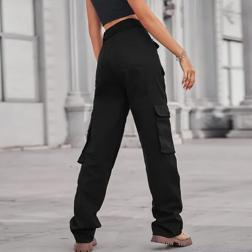 Vista 5 de Pantalones cargo vintage para mujer, pantalones de mezclilla holgados de moda de los años 90, bolsillos de pierna ancha, cintura alta, pantalones