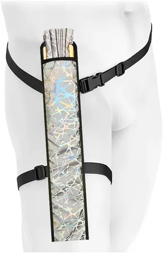 Vista 4 de Ventilador de mano plegable de bambú holográfico con funda para hombresmujeres, ventilador de mano para EDM, festival de música, club, extraño