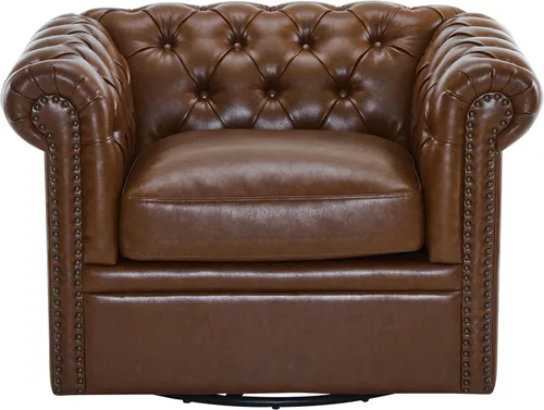 Vista 4 de Christopher Knight Home Oakley Chesterfield - Silla tapizada de piel sintética, sofá giratorio de 360° con botones, sofá de sala de estar, sofá