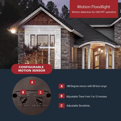 Vista 4 de Luz de inundación de seguridad al aire libre con sensor activado por movimiento de 180° con cubierta de lámpara