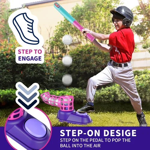 Vista 7 de Bennol Juego de pelota en T para niños de 3-5, 5-8, camiseta de béisbol para niños pequeños, lanzador de bolas automático, juego de camiseta