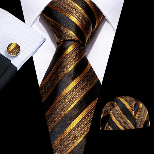 Vista 132 de Barry.Wang Juego de corbatas para hombre, corbata de seda a rayas, tejido a cuadros, gemelos formales, negocios, boda