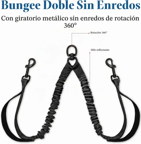 Vista 5 de Correa doble para perro para dos perros, resistente ajustable sin enredos, correa elástica retráctil dividida múltiple para caminar a 2 perros, 5.5