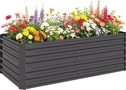 Vista 15 de Outsunny Kit de cama de jardín elevada galvanizada con barras de refuerzo, maceta de metal grande y alta para verduras, flores y hierbas, 6 x 3 x 2