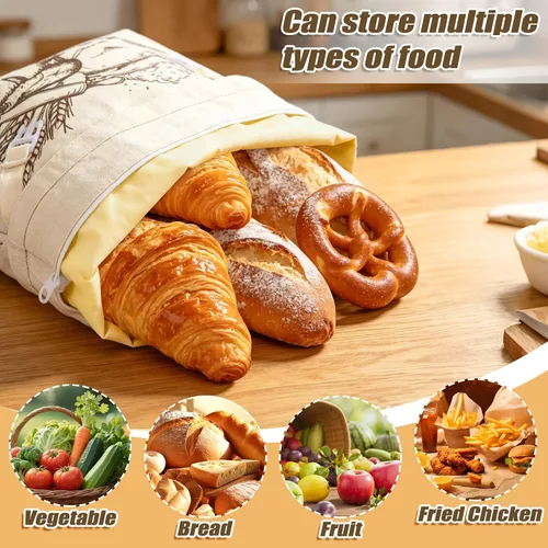 Vista 7 de Augshy Paquete de 2 bolsas de pan de cera de abeja para pan casero de 17 x 13 pulgadas, bolsas de pan reutilizables de masa madre con asa