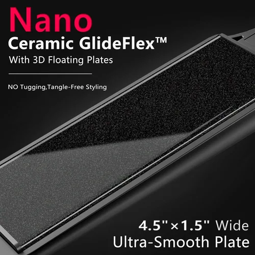 Vista 3 de Plancha de cerámica con placa flotante 3D, plancha de pelo con 15 temperaturas para cabello grueso, mango ergonómico de silicona, pantalla LCD, Negro