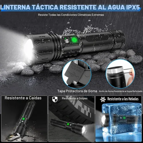 Vista 7 de Banral Linternas LED recargables de alto lúmenes, 5000 mAh súper brillante potente linterna, tipo C, 5 modos, zoomable, IPX5 impermeable de alta 1P