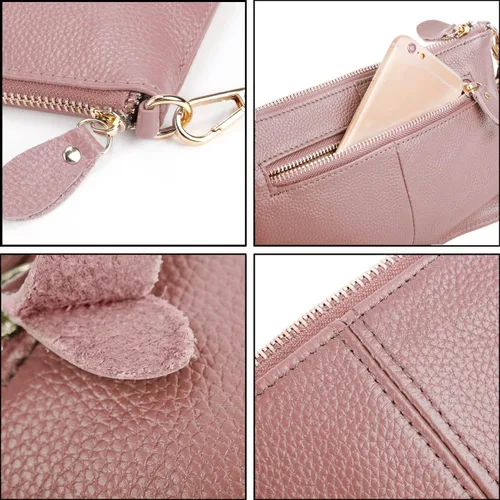 Vista 3 de YALUXE Clutch Wristlet - Cartera de piel auténtica con bloqueo RFID y cadena de hombro