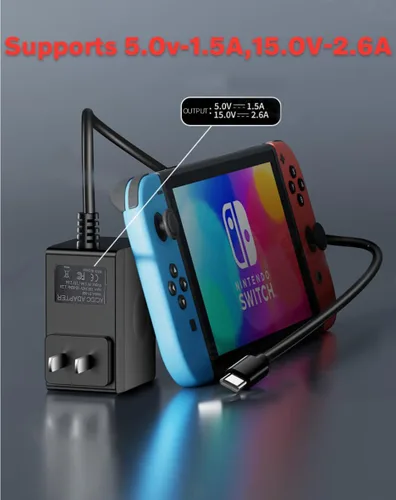 Vista 2 de Adaptador de CA de repuesto y cable HDMI compatible con el nuevo interruptor 5V-1.5A 15V 2.6A