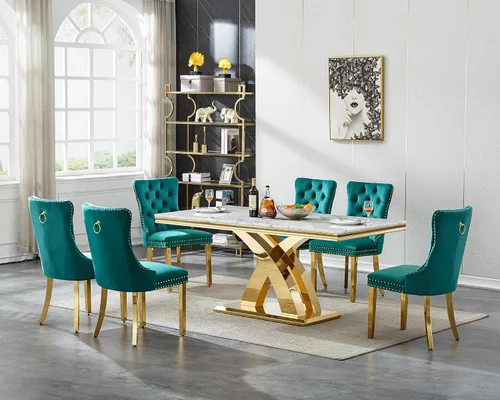 Vista 42 de Juego de mesa de comedor de cristal plateado moderno de 70 pulgadas para 4, juego de mesa de comedor rectangular de 5 piezas con patas de acero