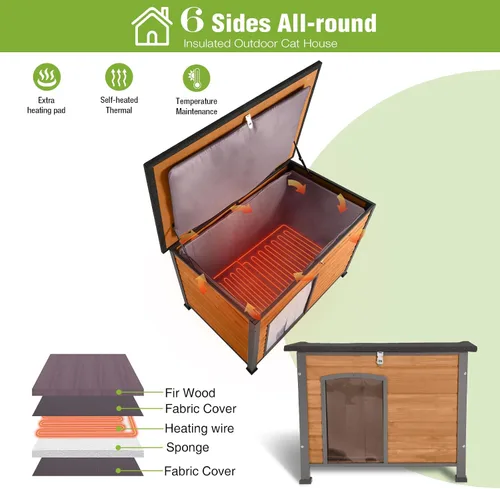 Vista 2 de Casa térmica para perros con aislamiento para exteriores, resistente a la intemperie, con almohadilla térmica controlada por termostato, forro