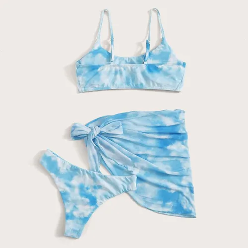 Vista 3 de SNKSDGM Conjunto de brasier deportivo y pantalones cortos con lentejuelas altas para mujer, traje de baño para mujer, traje de baño con cintura