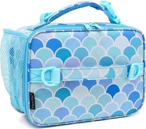 Vista 11 de Flowfly - Lonchera para niños, bolsa escolar aislada duradera con correa de hombro y soporte para botellas, minihielera térmica resistente al agua
