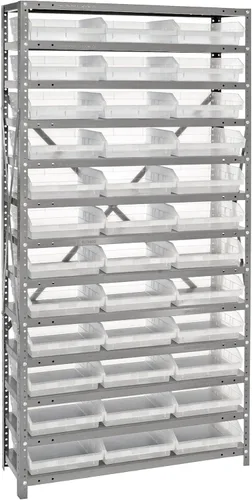Vista 410 de Quantum QSBU-245BK Heavy Duty Shelving Unit with (7) Shelves and (24) QUS245 Black Bins for Garage Warehouse Storage Distribution 400 lb Load