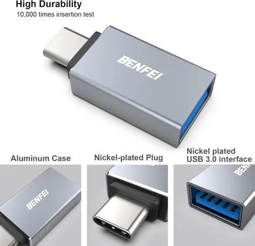 Vista 5 de BENFEI Paquete de 5 adaptadores USB C a USB 3.0, adaptador USB C a A macho a hembra compatible con iPhone 15 Pro/Max, MacBook Pro/Air 2023, iPad Gris
