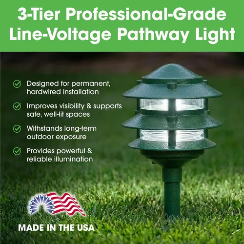 Vista 2 de Greenfield PL3TLEDG - Luz LED resistente a la intemperie de 3 niveles, fabricada en los Estados Unidos, color verde